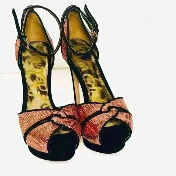 SAM EDELMAN PINK  SEQUINS HEELS SHOES - Picture 5 of 9